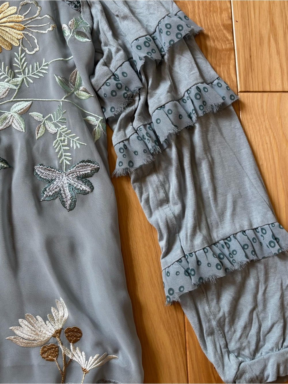 Anthropologie Tiny Frances Long Sleeve Ruffle Blue Floral Embroidered Top - Picture 6 of 12